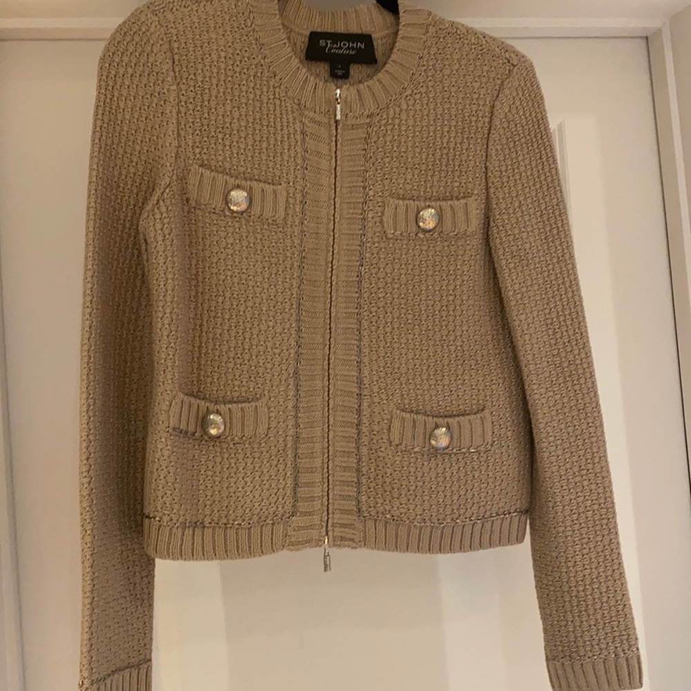 St. JOHN COUTURE zip cardigan w/hammered buttons